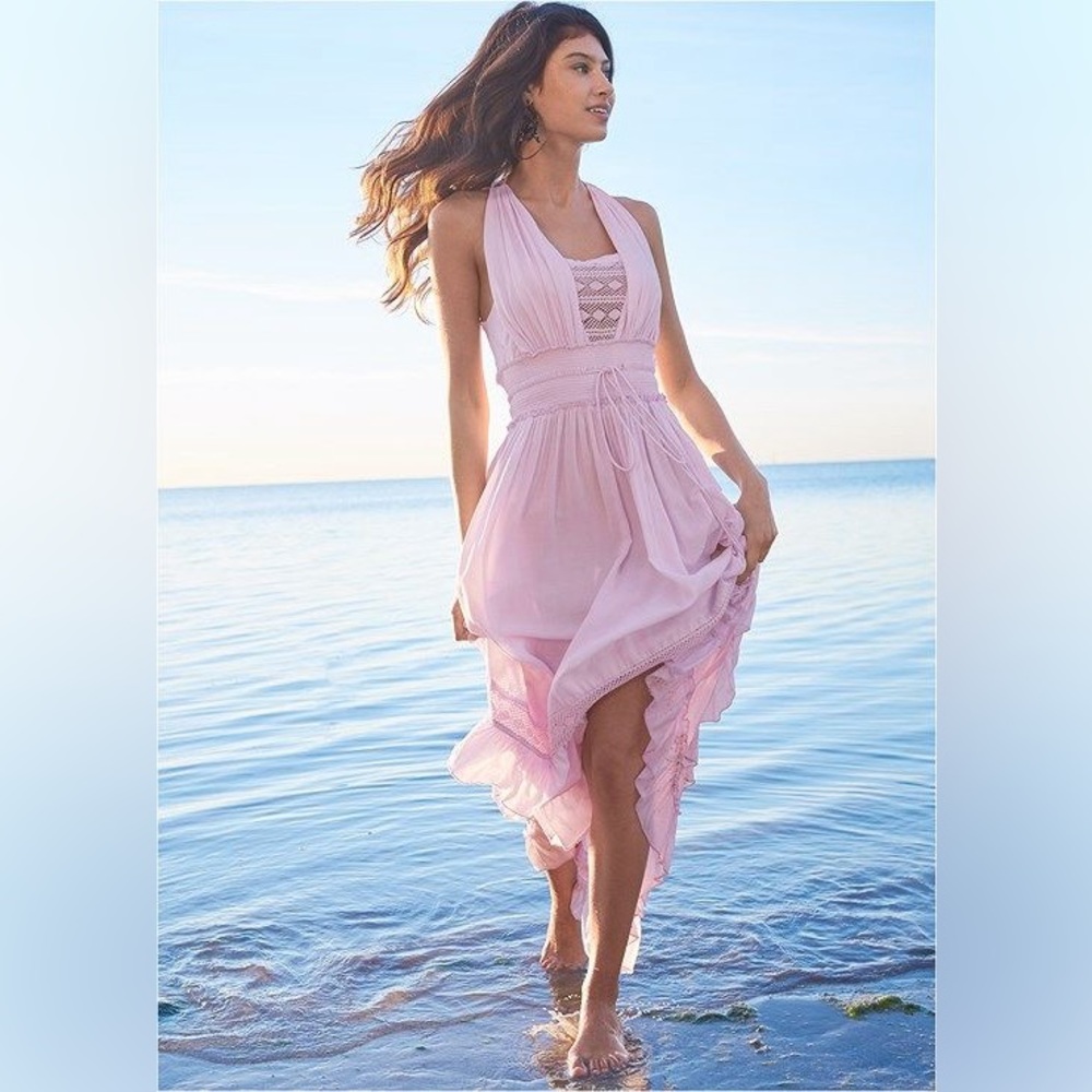 Venus Lilac Tiered Lace Trim Maxi Dress